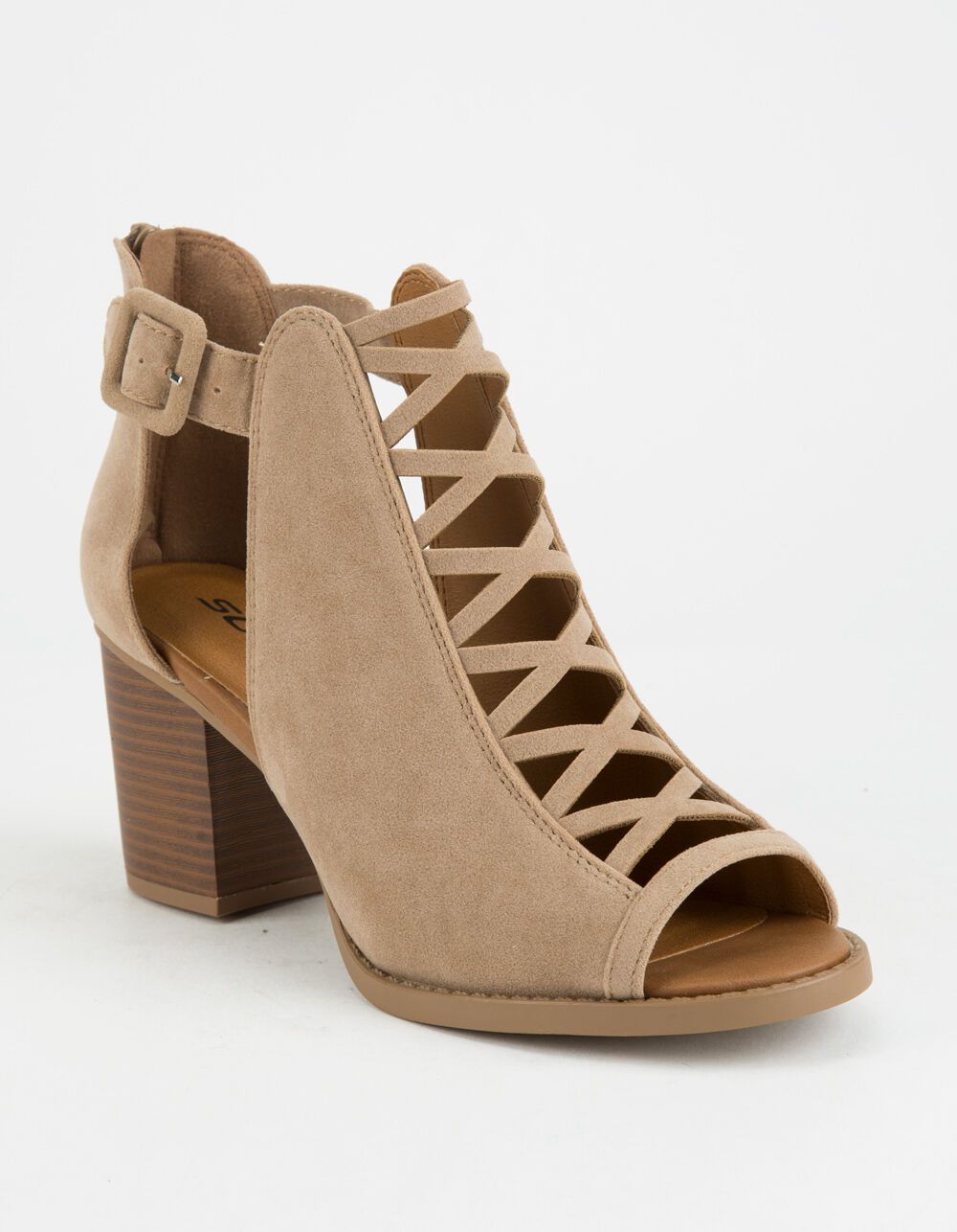 SODA ARAN TAUPE PEEP TOE BOOTIES | Tillys