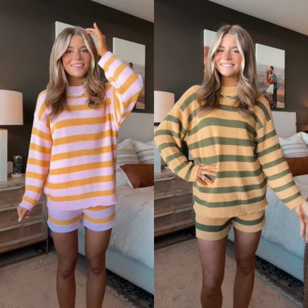 summer sets 💛🩷💚 #amazonsummerfashion #knitloungesetoutfit #affordablewomensclothing amazon spring fashion must have summer tow piece knit shorts striped sweater lounge wear set comfy outfit inspo affordable womens clothing 

#LTKSeasonal #LTKStyleTip #LTKFindsUnder50