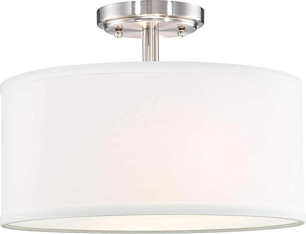 Doraimi Lighting 2 Light 12" Fabric Drum Shade semi Flush Mount Ceiling Light PS Diffuser Brushed... | Amazon (US)