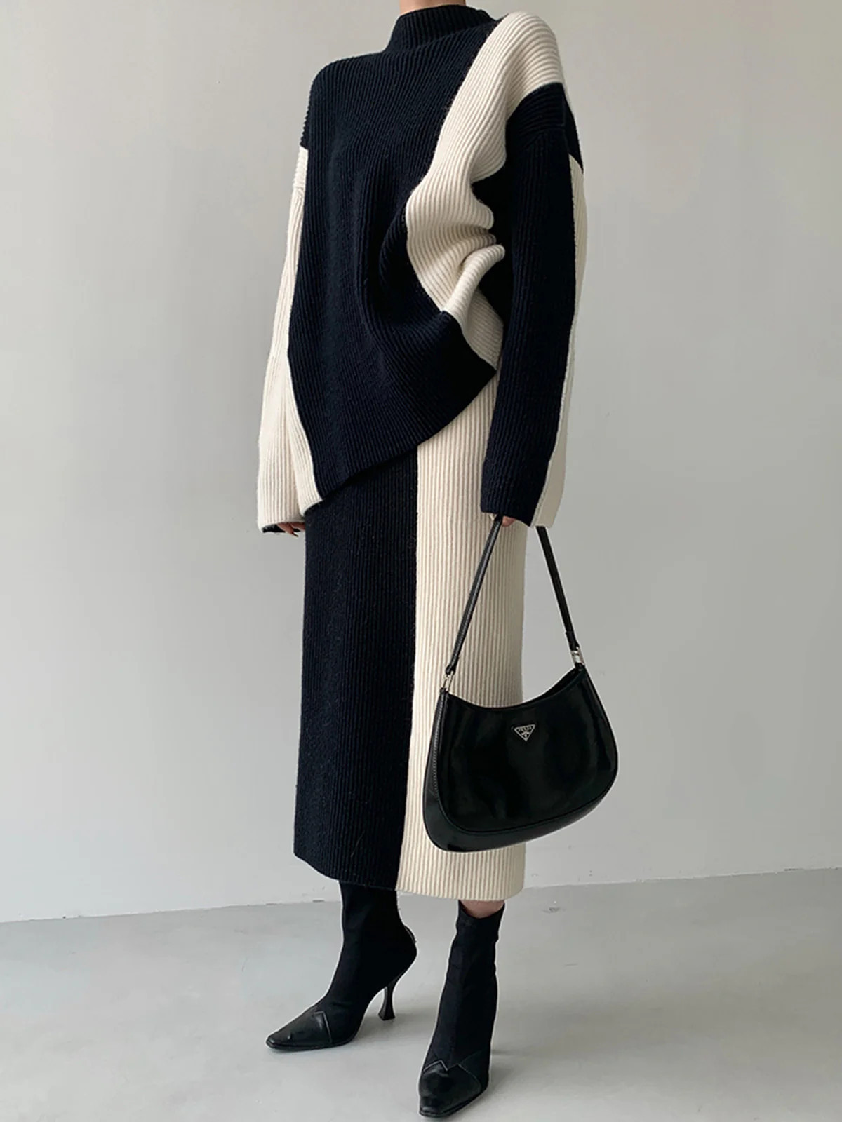 Miss Paris Stripe Two Piece Knit Skirt Set | Commense