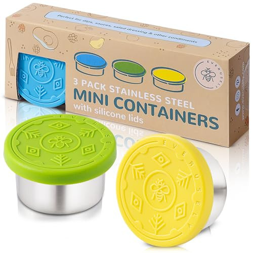 Everusely Mini 3x1.7 oz Leakproof Salad Dressing Container To Go, Stainless Steel Small Condiment Containers with Lids, Sauce Containers For Lunch Box,Dressing Cups with Lids,Dip Containers,Sauce Cups | Amazon (US)