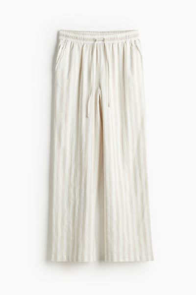 Pantalon en lin mélangé - Beige clair/rayé - FEMME | H&M FR | H&M (FR & ES & IT)