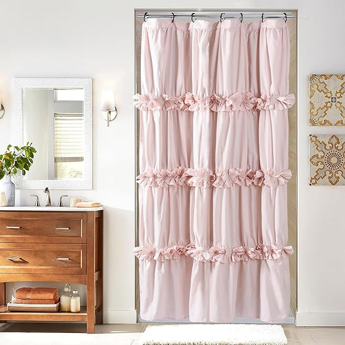 Peach Small Stall Ruffle Shower Curtain 36" W x 72" H, Vintage Handcrafted Bow Tie Bath Curtain f... | Amazon (US)