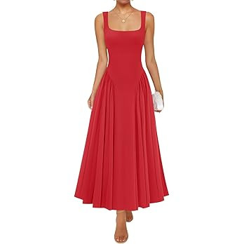 ZESICA Womens 2026 Summer Sleeveless Square Neck Sundress Casual Long Flowy A Line Beach Vacation... | Amazon (US)