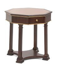 27x29 Leather Khaya Wood And Brass Sullivan Side Table | TJ Maxx