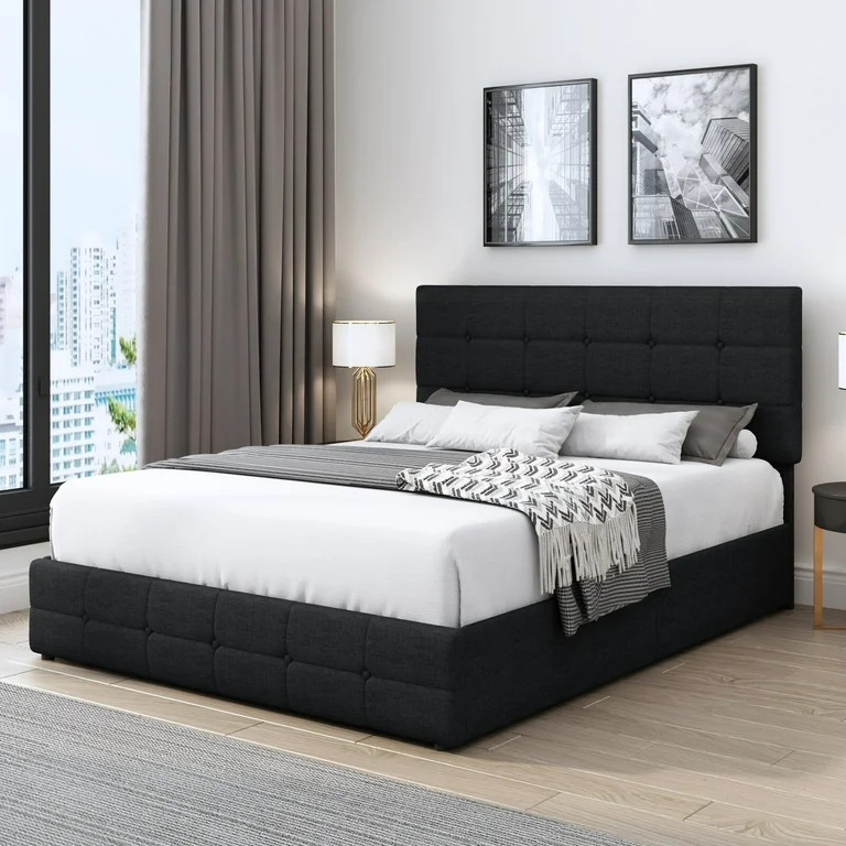 Homfa Queen Size 4 Storage Drawers Bed Frame, Square Tufted Upholstered Platform Bed with Adjusta... | Walmart (US)