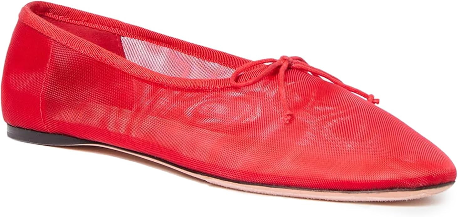 UBWDU Mesh Ballet Flats for Women Round Closed Toe Mary Jane Flats Ballerina Shoes with Bow | Amazon (US)