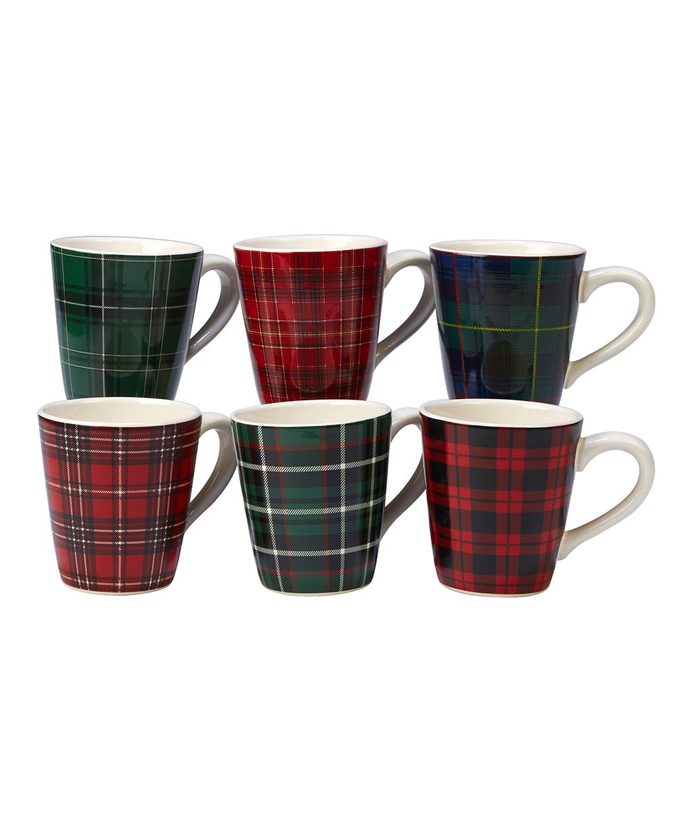 Certified International Travel Mugs Christmas - Green & Red Plaid Mug - Set of Six | Zulily