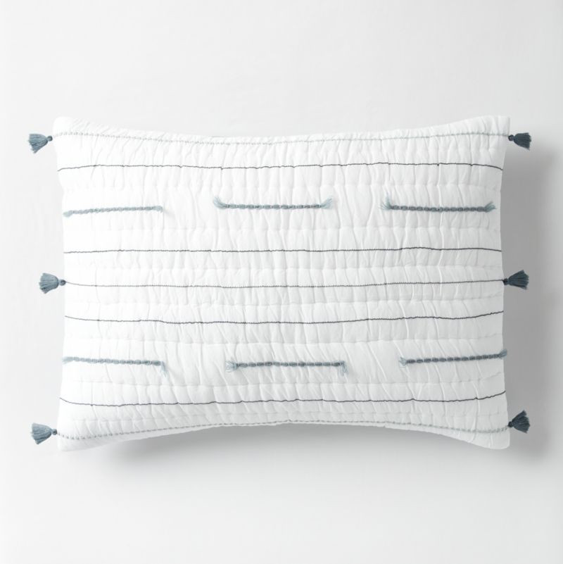 Mist Blue Embroidered Texture Stripe Voile Kids Pillow Sham | Crate & Kids | Crate & Barrel