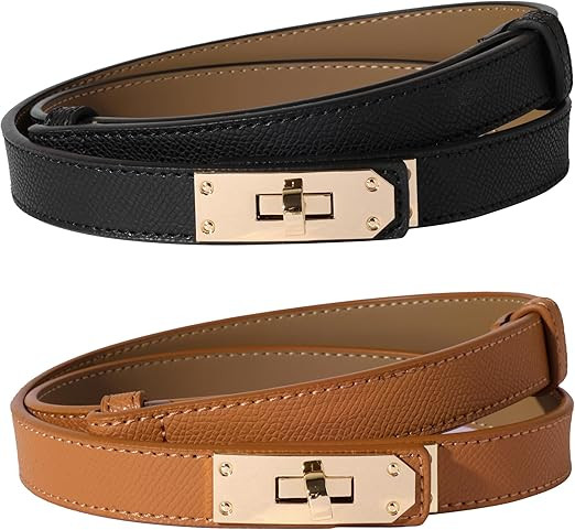 Women Skinny Leather Belt Solid Color Alloy Turn Lock Adjustable Waistband for Dresses Jeans Coat... | Amazon (US)