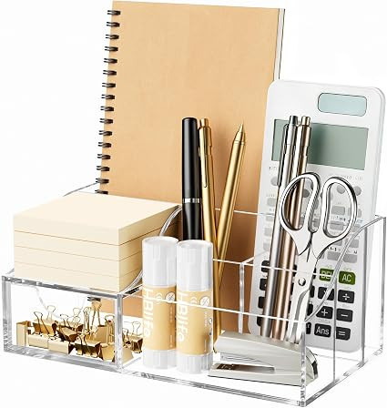HBlife Acrylic Desk Organizer with Drawer, Pen & Pencil Holder, Multifunctional Desktop Caddy for... | Amazon (US)