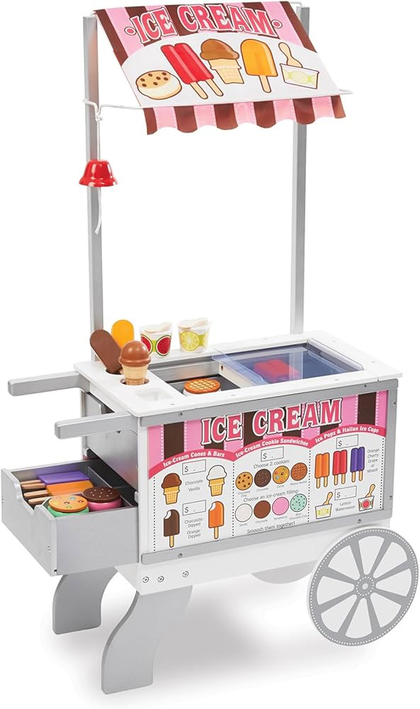 Melissa & Doug Snacks & Sweets Food Cart with Play Food, Wooden Toys & Kids Play Kitchen Accessor... | Amazon (US)