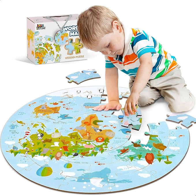 iPlay, iLearn Floor Puzzles for Kids Ages 3-5 4-8, Toddlers Wooden Jigsaw Puzzles, Round World Ma... | Amazon (US)