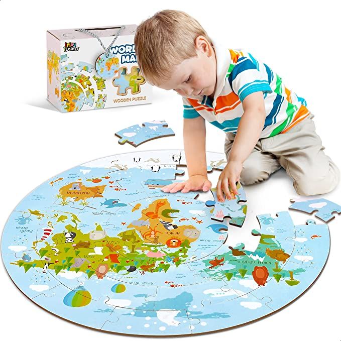 iPlay, iLearn Floor Puzzles for Kids Ages 3-5 4-8, Toddlers Wooden Jigsaw Puzzles, Round World Ma... | Amazon (US)