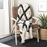Safavieh Lila Grace Moroccan Boho Fringe Throw Blanket, Beige/Black | Amazon (US)