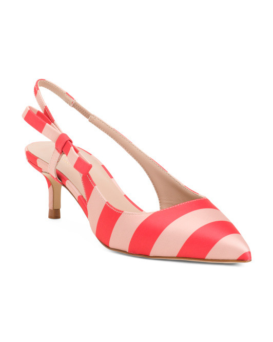 Made In Italy Leather Barette Side Bow Kitten Heels | TJ Maxx