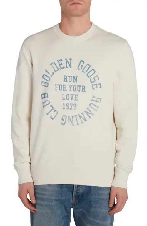 Golden Goose Journey Running Club Distressed Graphic Sweatshirt in Heritage White/Spring Lake at ... | Nordstrom