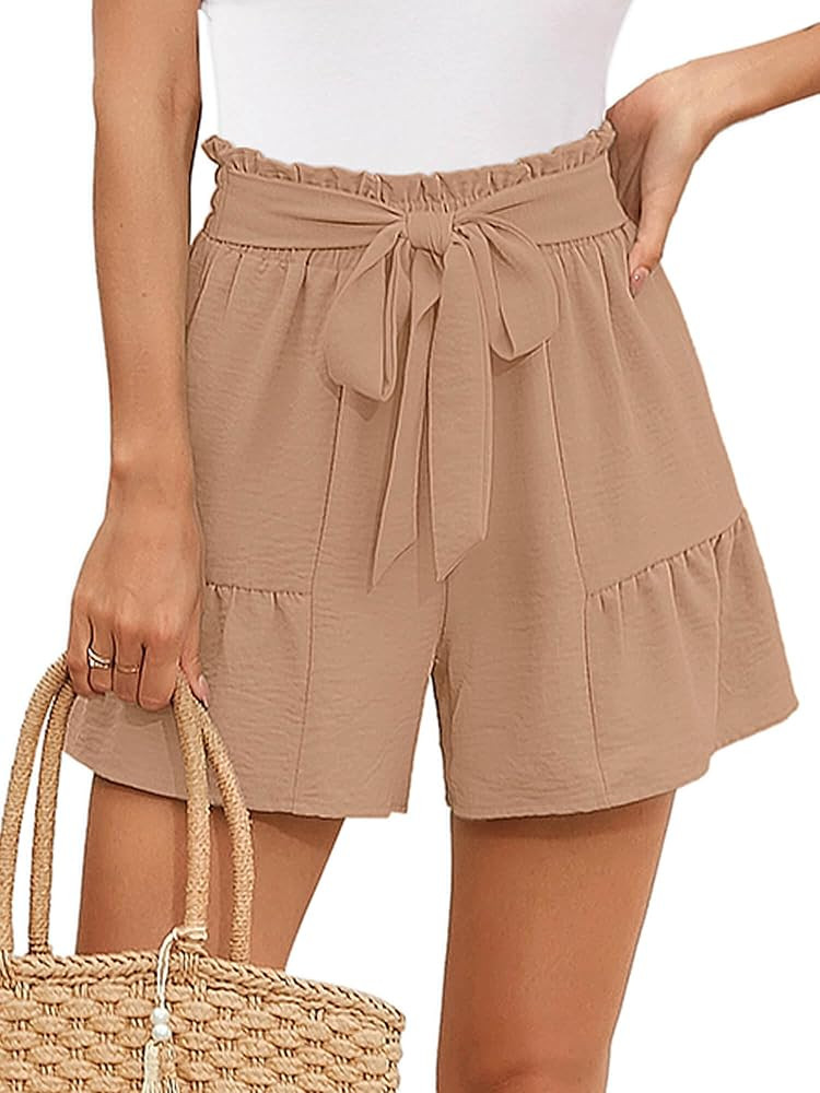 Heymoments Women's Wide Leg Shorts Lightweight High Waisted Adjustable Tie Knot Loose Summer Cute... | Amazon (US)