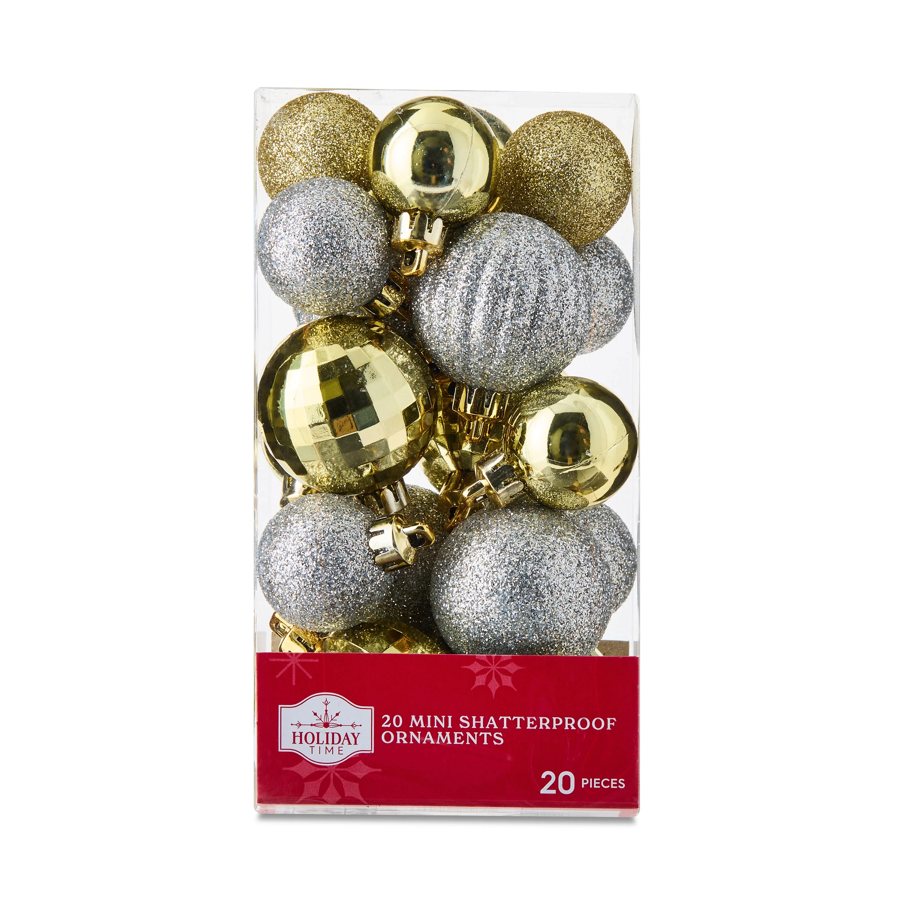 Mini Silver and Gold Multi-Textured Shatterproof Christmas Ornaments, 20 Count, by Holiday Time | Walmart (US)