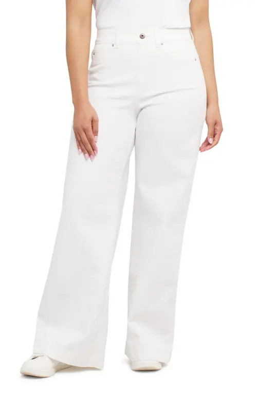 SPANX® High Waist Wide Leg Pull-On Jeans in Chalk Wash at Nordstrom, Size 3X | Nordstrom