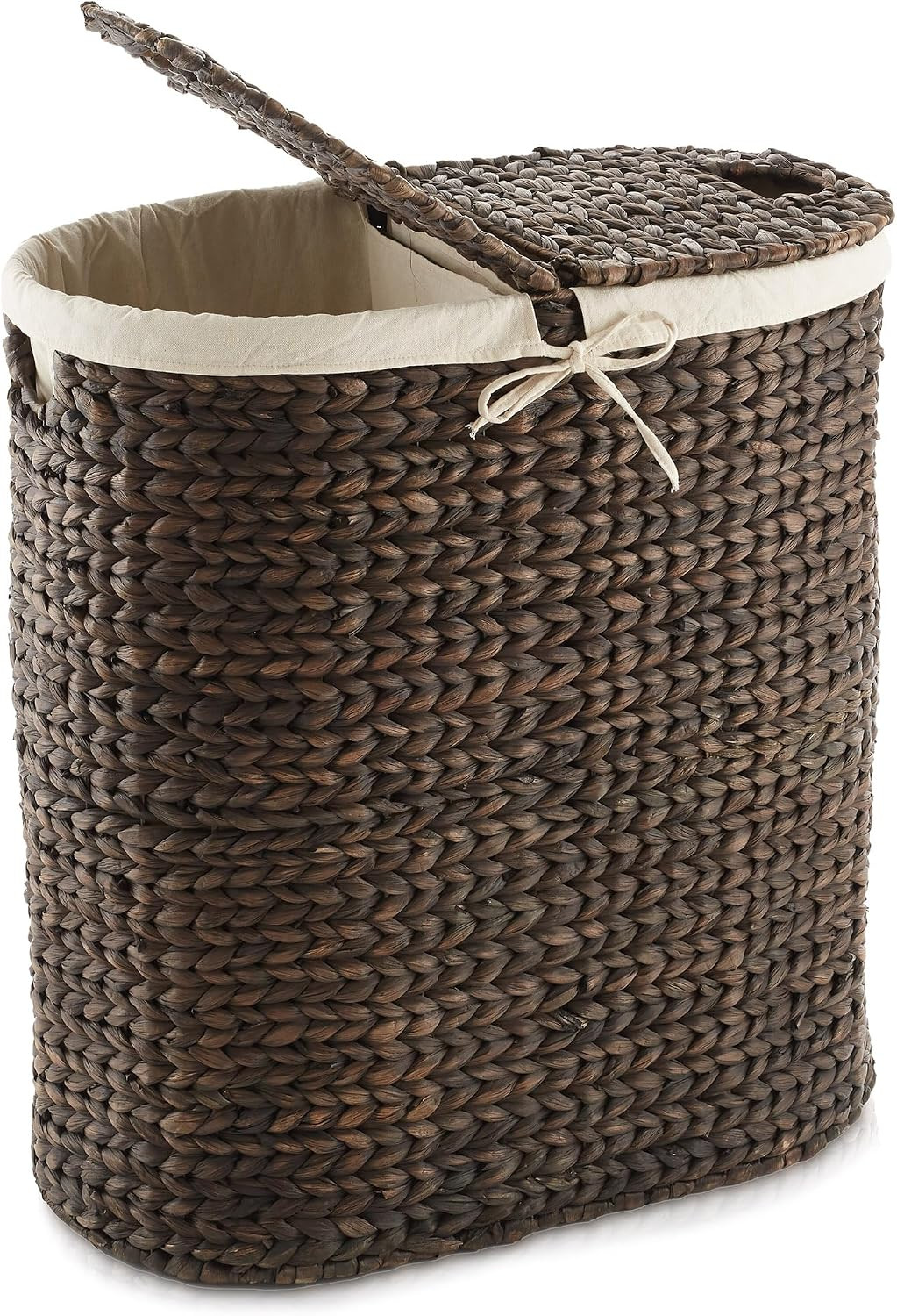 Casafield Oval Laundry Hamper with Lids and Removable Liner Bags - Espresso Dark Brown, Woven Water Hyacinth 2-Section Laundry Basket Clothes Sorter | Amazon (US)