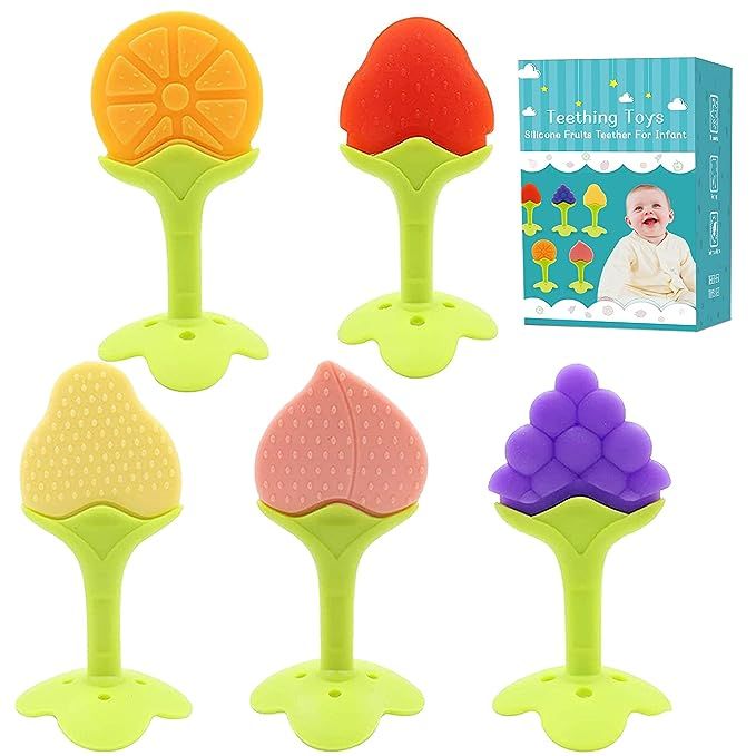 5 PCS Baby Teething Toys, Bagvhandbagro Soft Fruit Teething Toys for Babies 0-6 Months 6-12 Month... | Amazon (US)