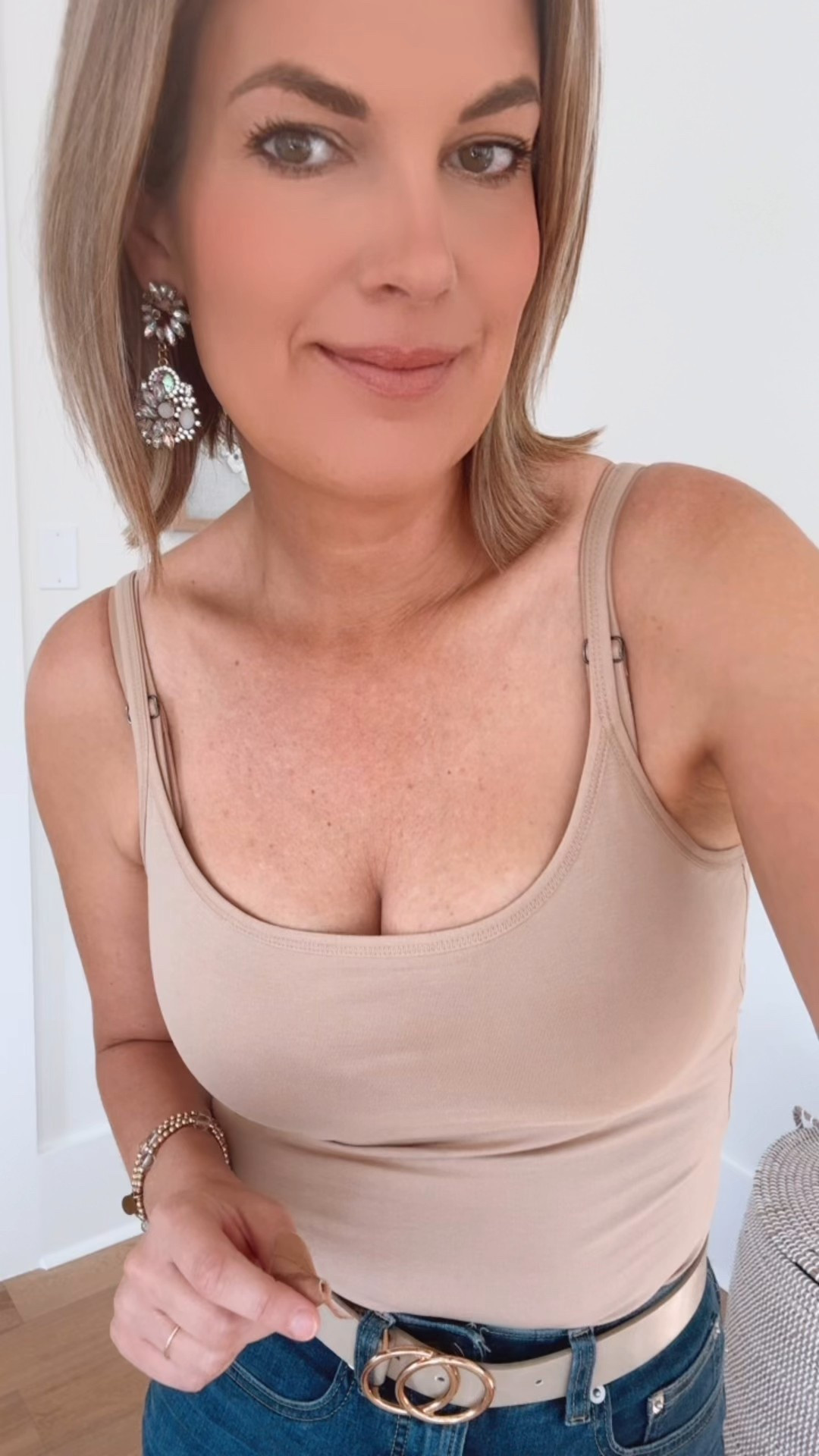 Shelf bra cami!  Underrated layer. This one is organic cotton. I am in size small. Size up one in the waist of these jeans.  They’re very slimming. First time customers get a discount with code RACHELXSPANX  

#LTKmomlife #LTKootd #LTKOver40