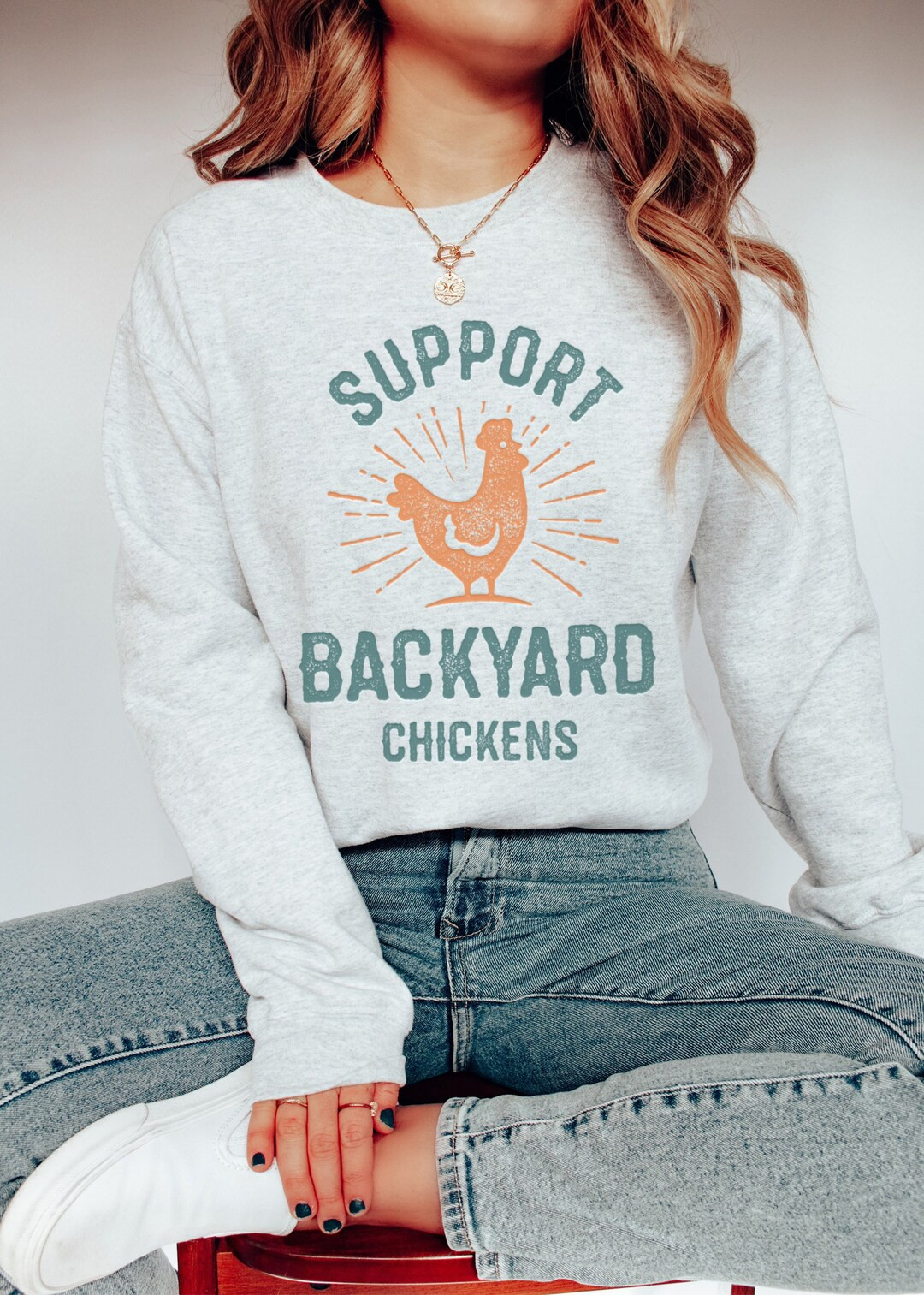 Chicken Sweatshirt Support Backyard Casual Chicken Farming Shirt for Women Bantam Chicken Radiant... | Etsy (US)