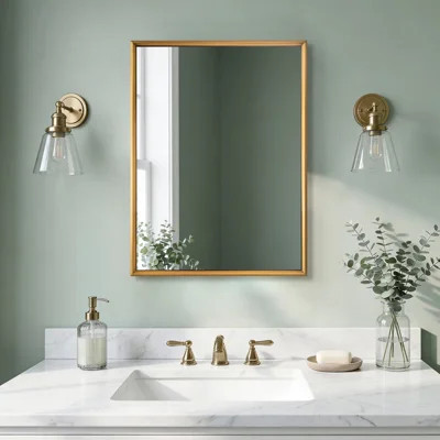 Modern Rectangular Bathroom Vanity Mirror with Beveled Edges | Stainless Steel Frame | Wayfair North America