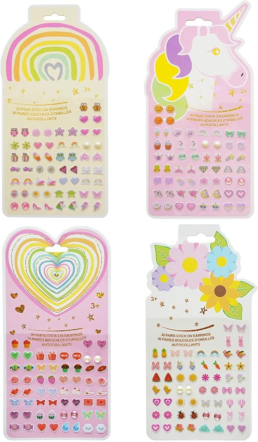 Stick On Earrings - Girls 3D Unicorn Sticker Earrings Self-Adhesive Craft Gem Stickers (Multistyl... | Amazon (US)