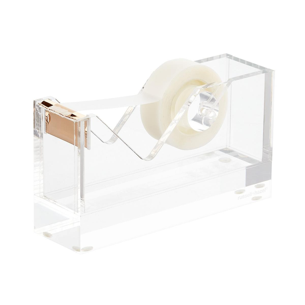 Russell Hazel Clear & Gold Acrylic Tape Dispenser | The Container Store