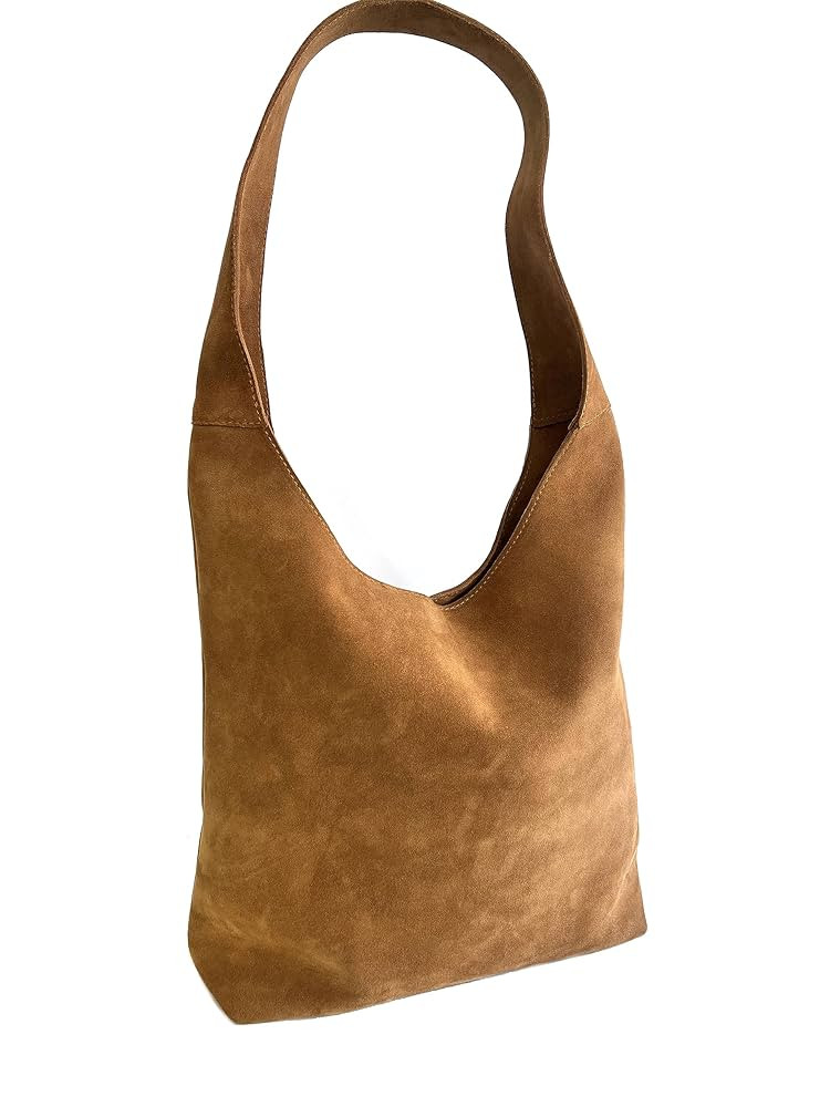 Women suede Boho bag Bohemian style tote shoulder shopper bag with zipper and pockets handmade (C... | Amazon (US)