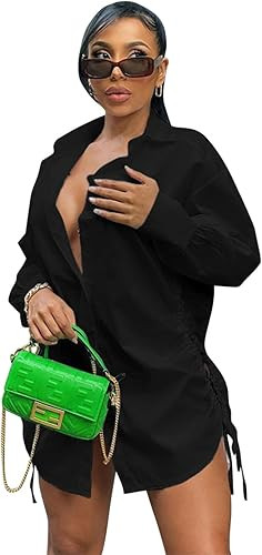 GEMEIQ Button Down Shirt Dress for Women Sexy V Neck Long Sleeve Night Out Club Blouse Dress with... | Amazon (US)