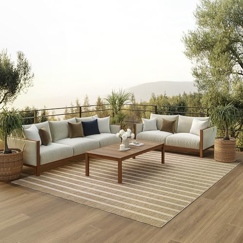Nourison Positano Indoor/Outdoor Beige Ivory 6' x 9' Area Rug, Easy Cleaning, Non Shedding, Bed Room, Living Room, Dining Room, Deck, Backyard, Patio (6x9) | Amazon (US)