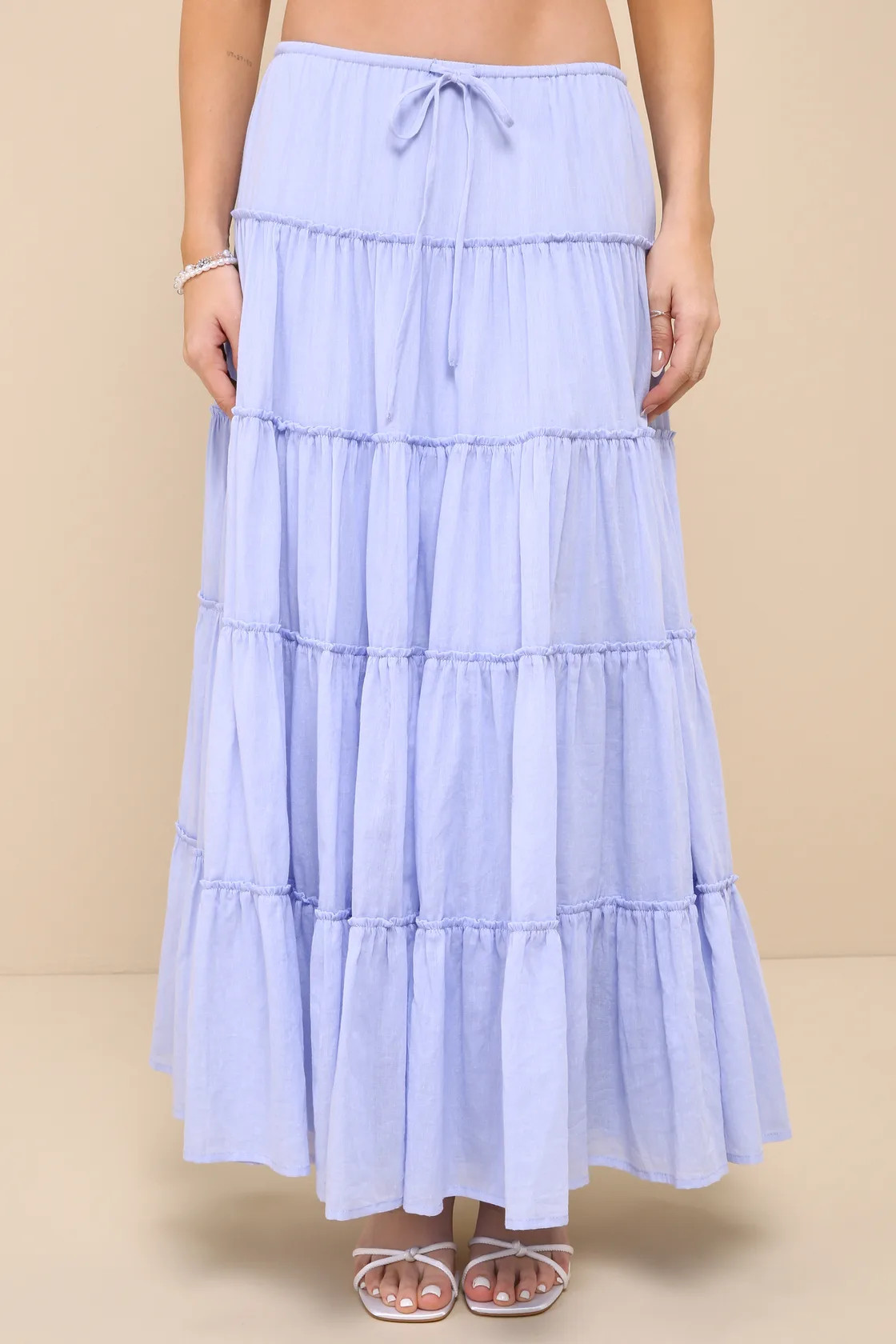 Relaxed Charm Periwinkle Gauzy Tiered Drawstring Maxi Skirt | Lulus