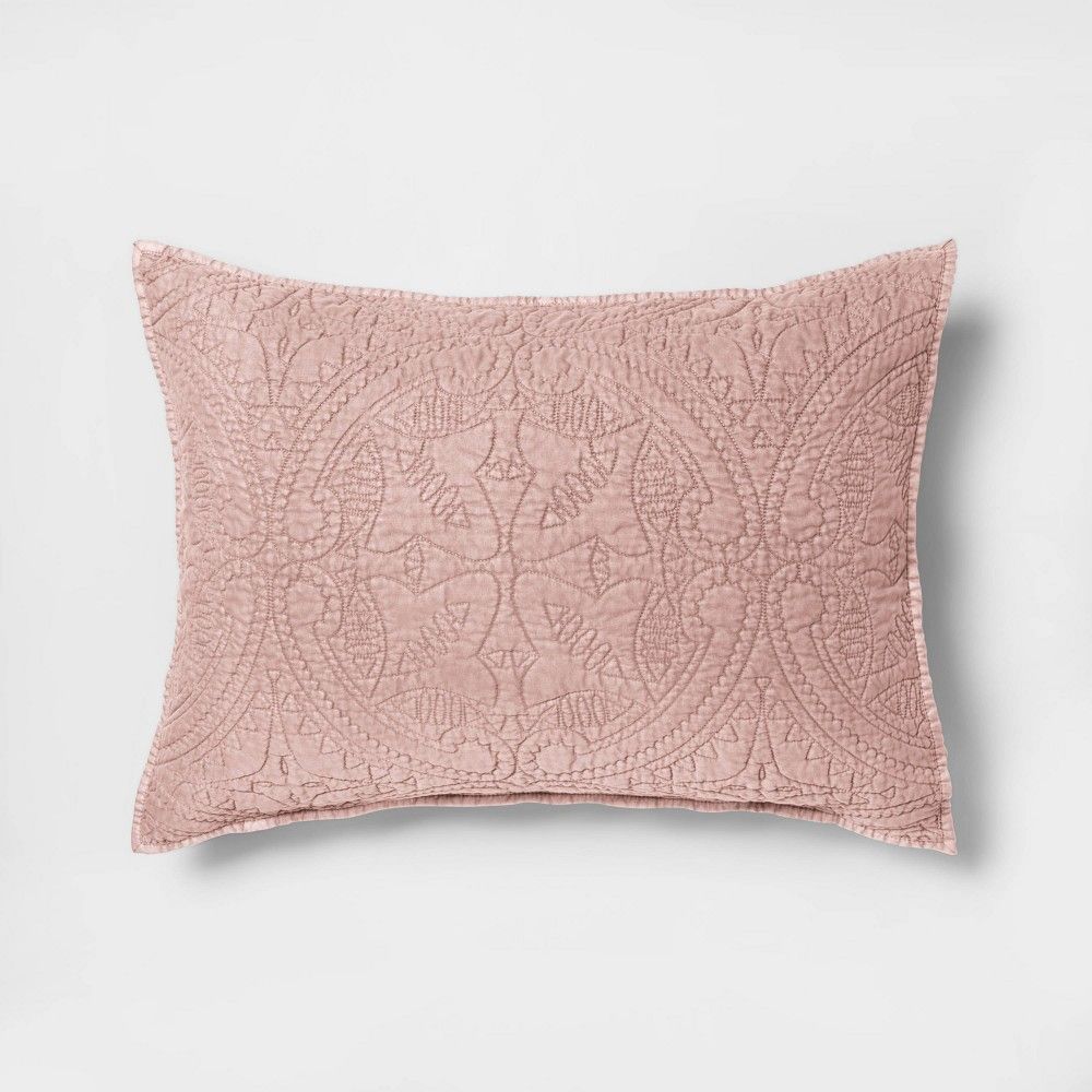 Standard Stitched Medallion Pillow Sham Blush - Opalhouse | Target