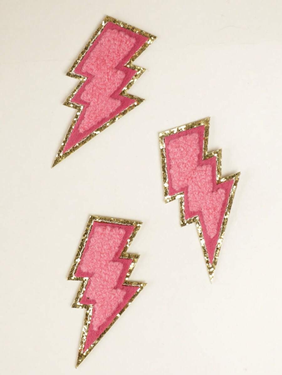 3pcs Lightning Embroidered Patch, Iron-On Appliques For Clothes, Pants, Shoes, Hats, Canvas Bags | SHEIN