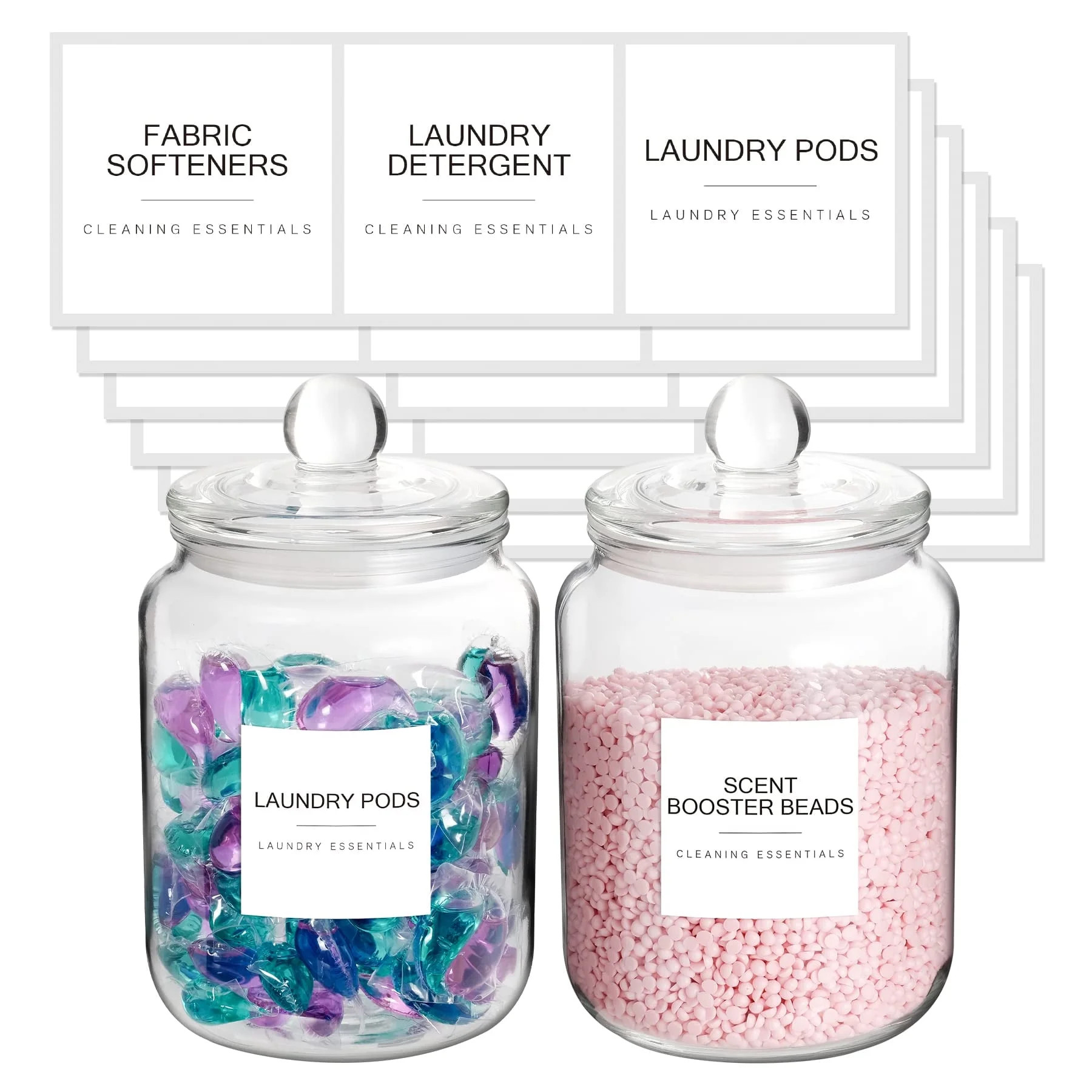 Mustry Clear Glass Airtight Laundry Storage Jar with Labels (2 Count) - Walmart.com | Walmart (US)