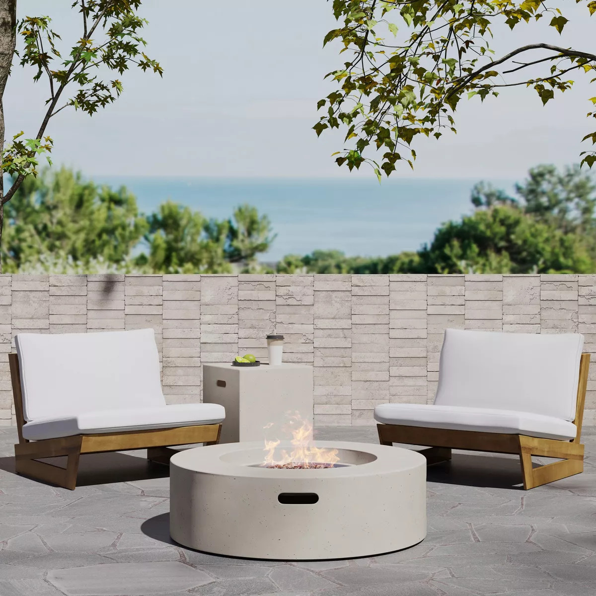 Christopher Knight Home Sherwood Outdoor Acacia Wood Club Chairs with Cushions and Circular Fire ... | Target