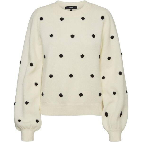 Vero Moda Women's Knit Polka Dot Print Balloon Sleeve Pullover Sweater - Birch/Black Dots - M | Bed Bath & Beyond