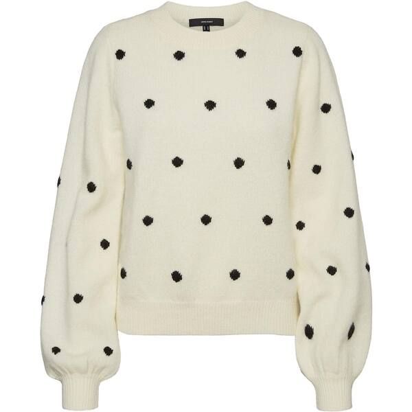 Vero Moda Women's Knit Polka Dot Print Balloon Sleeve Pullover Sweater - Birch/Black Dots - M | Bed Bath & Beyond