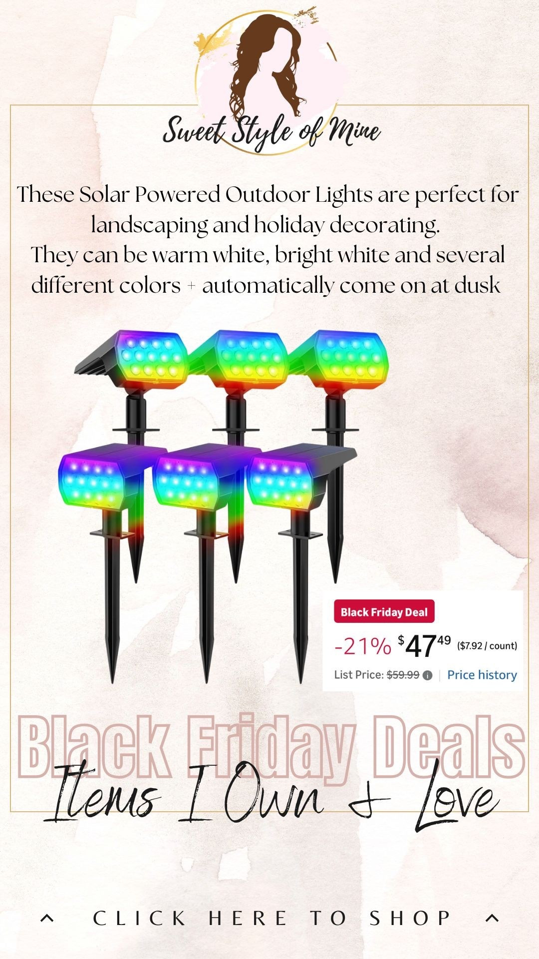 Black Friday deal: These Outdoor Solar Lights are perfect for outdoor landscaping or Holiday Decorating! We use them for Halloween, Christmas, and general outdoor lighting 

#LTKCyberWeek #LTKHoliday #LTKGiftGuide
