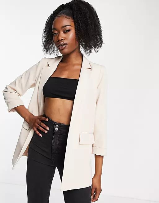 New Look relaxed boyfriend blazer in cream | ASOS (Global)