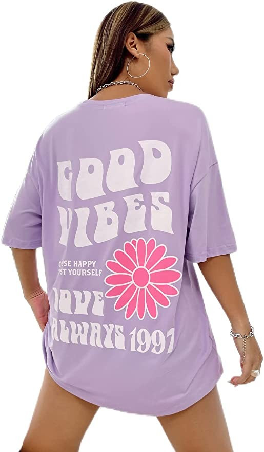 SOLY HUX Women's Oversized T Shirts Graphic Tees Letter Print Casual Summer Tops | Amazon (US)