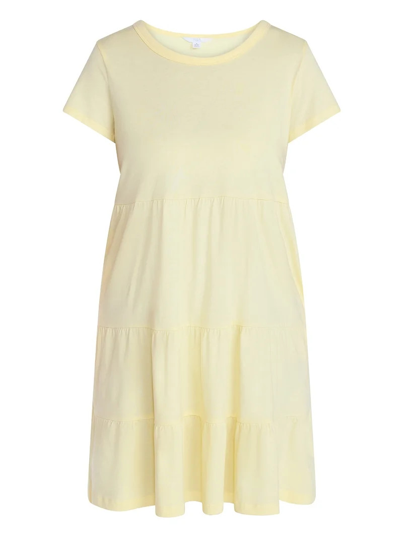 Time and Tru Women's Tiered Cotton Mini Dress with Short Sleeves, Sizes XS-XXXL | Walmart (US)