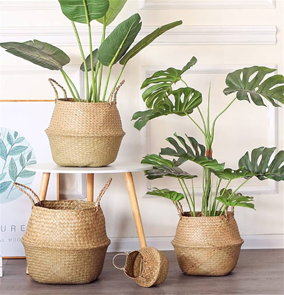 DOKOT Seagrass Plant Basket with Handles, Woven Storage Basket, 7inch Diameter x 8inch Height | Amazon (US)