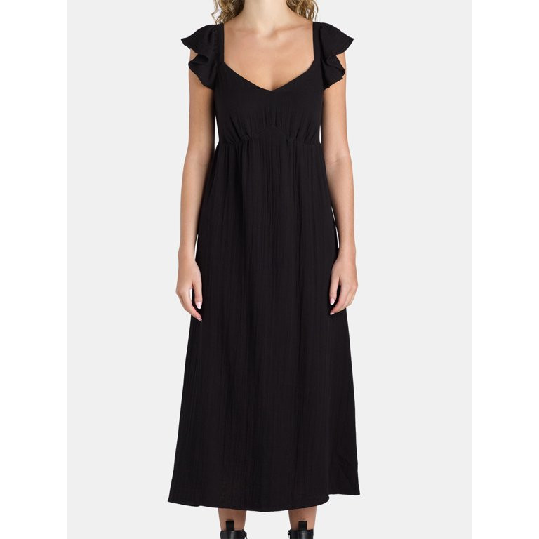 Time and Tru Women's and Women's Plus Cotton Empire Midi Dress, Sizes XS-3X | Walmart (US)