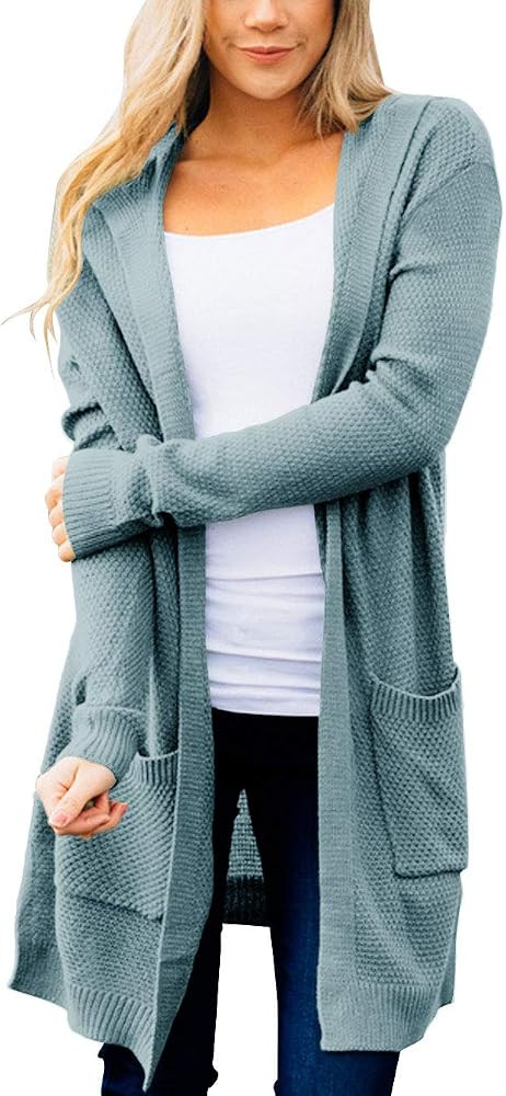 MEROKEETY Women's 2024 Long Sleeve Open Front Hoodie Knit Sweater Cardigan Outwear | Amazon (US)