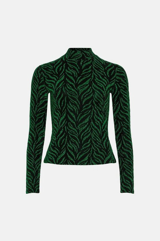 Metallic Animal Funnel Neck Top | Warehouse UK & IE