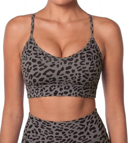 Sunzel Sports Bra for Women, Criss-Cross Open Back Adjustable Strappy Bras, Workout Gym Padded Yoga Bra with Removable Pads Leopard Charcoal Gray Small | Amazon (US)